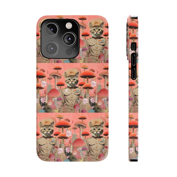 Cat Phone Case Mushroom Design Gift for Feline Lover Kittens and Shrooms Artwork Orange Pink VEIRTSTAY Kitty Brigade