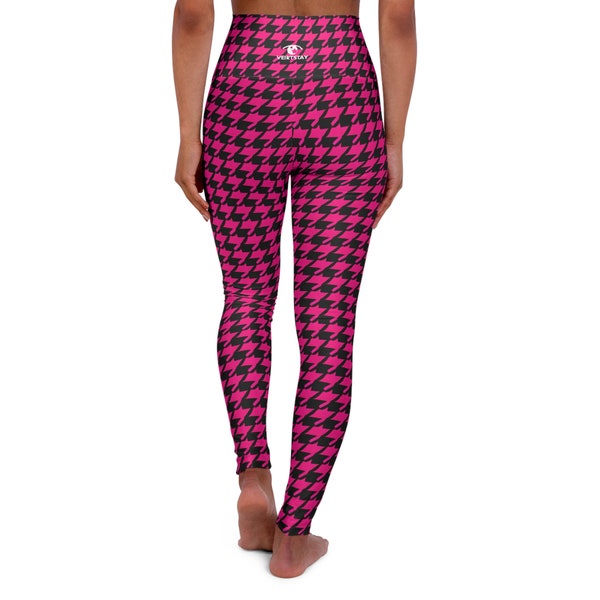 Hoog getailleerde yoga legging warm roze en zwart Womens Athleisure chique comfortabele skinny yoga broek VEIRTSTAY warm roze Houndstooth Noir