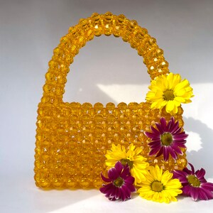 Sparkly Handmade Yellow Gold Beaded Purse, Wedding Purse, Bride, Bachelorette, Prom Handbag, Custom Crystal Bead Bag, Mini Purse, Mini Bag image 2
