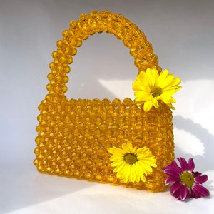 Sparkly Handmade Yellow Gold Beaded Purse, Wedding Purse, Bride, Bachelorette, Prom Handbag, Custom Crystal Bead Bag, Mini Purse, Mini Bag image 1