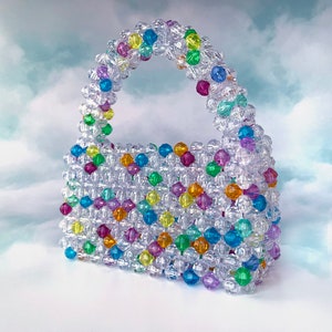 Sparkly Handmade Rainbow Confetti Beaded Purse, Wedding Purse, Bride, Bachelorette Prom Handbag Custom Crystal Bead Bag, Mini Purse Mini Bag
