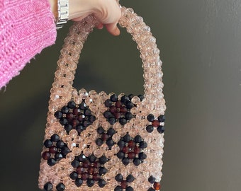 Cheetah Print Sparkly Handmade  Beaded Purse, Wedding Purse, Bride, Bachelorette, Prom Handbag, Custom Crystal Bead Bag, Mini Purse Mini Bag