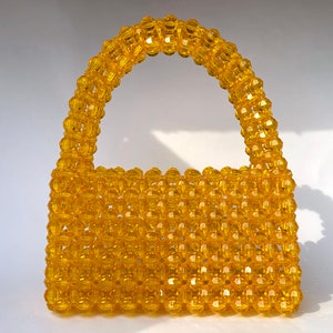 Sparkly Handmade Yellow Gold Beaded Purse, Wedding Purse, Bride, Bachelorette, Prom Handbag, Custom Crystal Bead Bag, Mini Purse, Mini Bag image 7