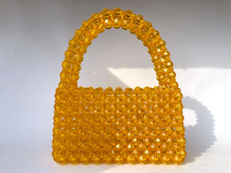 Sparkly Handmade Yellow Gold Beaded Purse, Wedding Purse, Bride, Bachelorette, Prom Handbag, Custom Crystal Bead Bag, Mini Purse, Mini Bag image 10