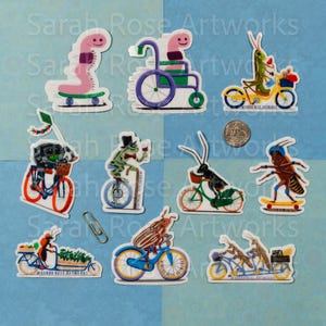 Lot de 10 grands autocollants - Insectes et vélos