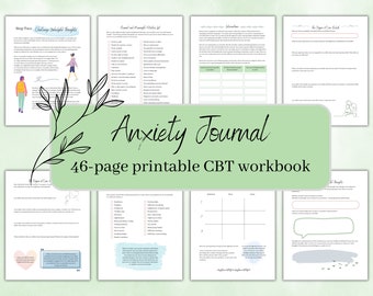 Anxiety journal, anxiety workbook, cbt worksheet for mental health, self care journal prompts, digital download, printable instant download