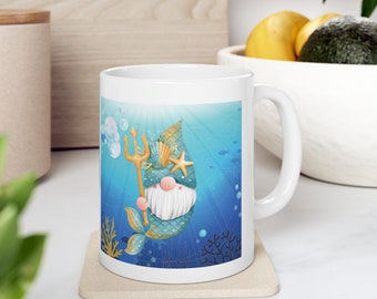 Enchanting Mermaid Gnome Mug: Under the Sea theme with Fairy Tale Flair  11oz White Ceramic Cup
