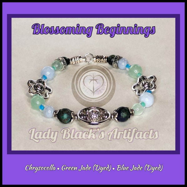 Chrysocolla, Jade (Dyed), New Beginnings, Bracelet, Balance, Calming, Communication, Transmutes Negative Energy, Harmony