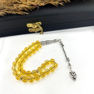 Natural stonerosary,Rosary with lion figure,Handmade citrine rosary,Rosary of meditation,Carry positive energy,Handmade accessory,Giftrosary