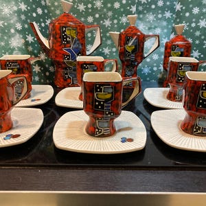 Servizio da Caffè Vintage Anni &#39;50 – CEMAS Sesto Fiorentino – 15 Pezzi – Ceramica Italiana Dipinta a Mano – Raro - Made in Italy