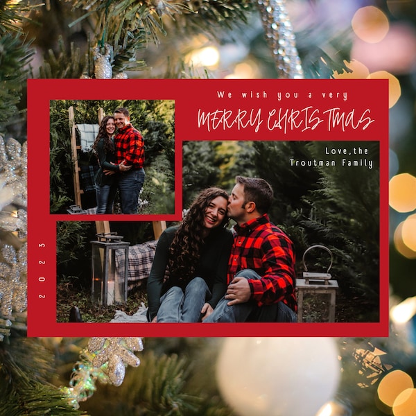 Very Merry Christmas 2023 Card Template, Fully Editable in Canva, 5x7, Holiday Stationary, Red Aesthetic Greeting Card Landscape