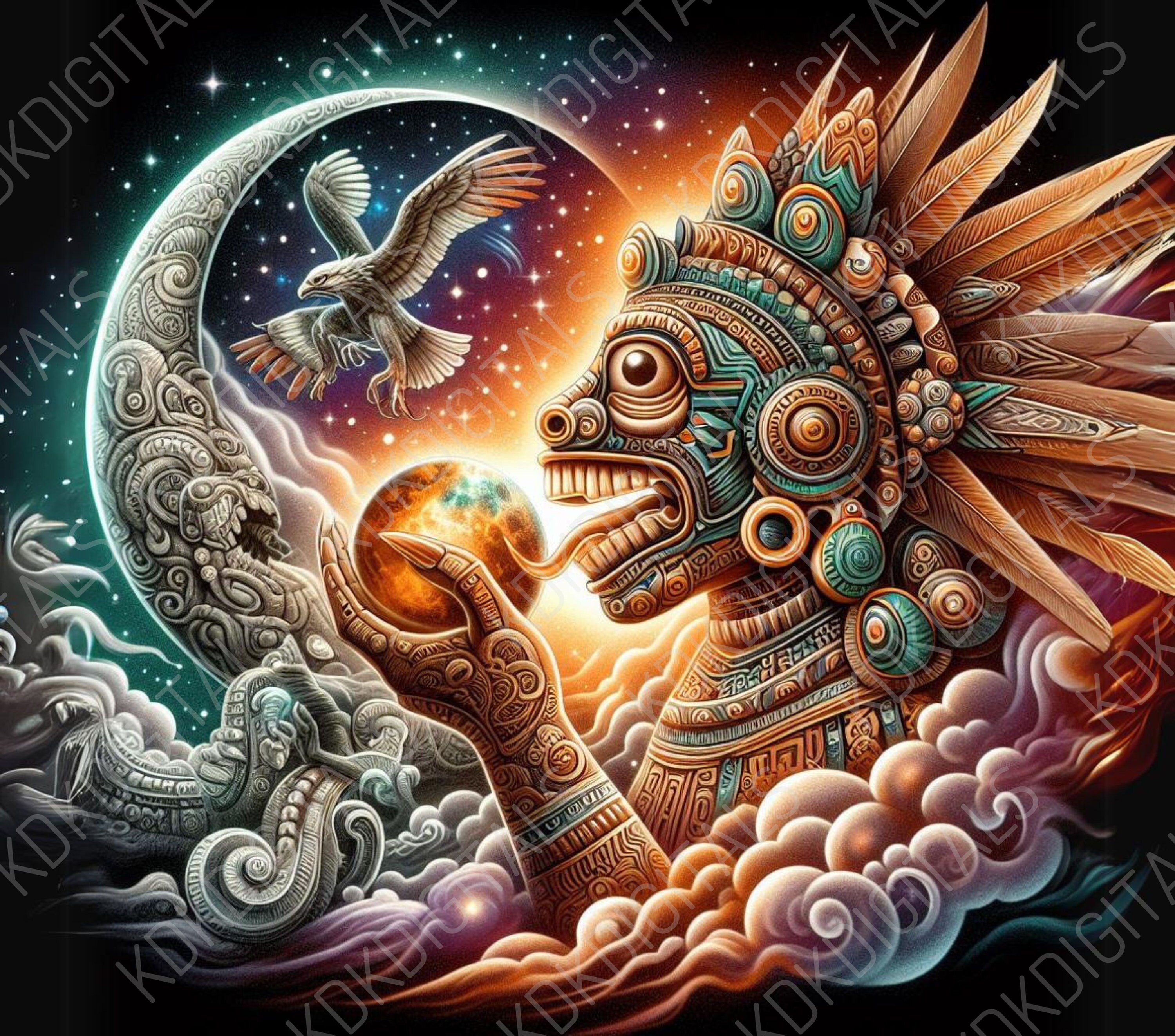 Azteken Götter Celestial Tribal Tattoo Design, lebendiges 32K DDR, 300