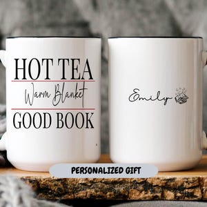 Custom Hot Tea Warm Blanket Good Book Mug with Custom Name, Cozy Reader Gift for Book Lovers, Personalized Bookish Tea Cup for Reading Time