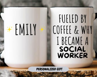 Social Worker Gift, Fueled by Coffee Mug, Funny Social Work Quote, Personalized Mug for Social Worker, Therapist Appreciation Gift