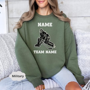 Custom Hockey Sweatshirt, Personalized Hockey Hoodie, Hockey Team Name Crewneck,Custom Goalie Sweater,Hockey Mom Gift,Ice Hockey Player Gift