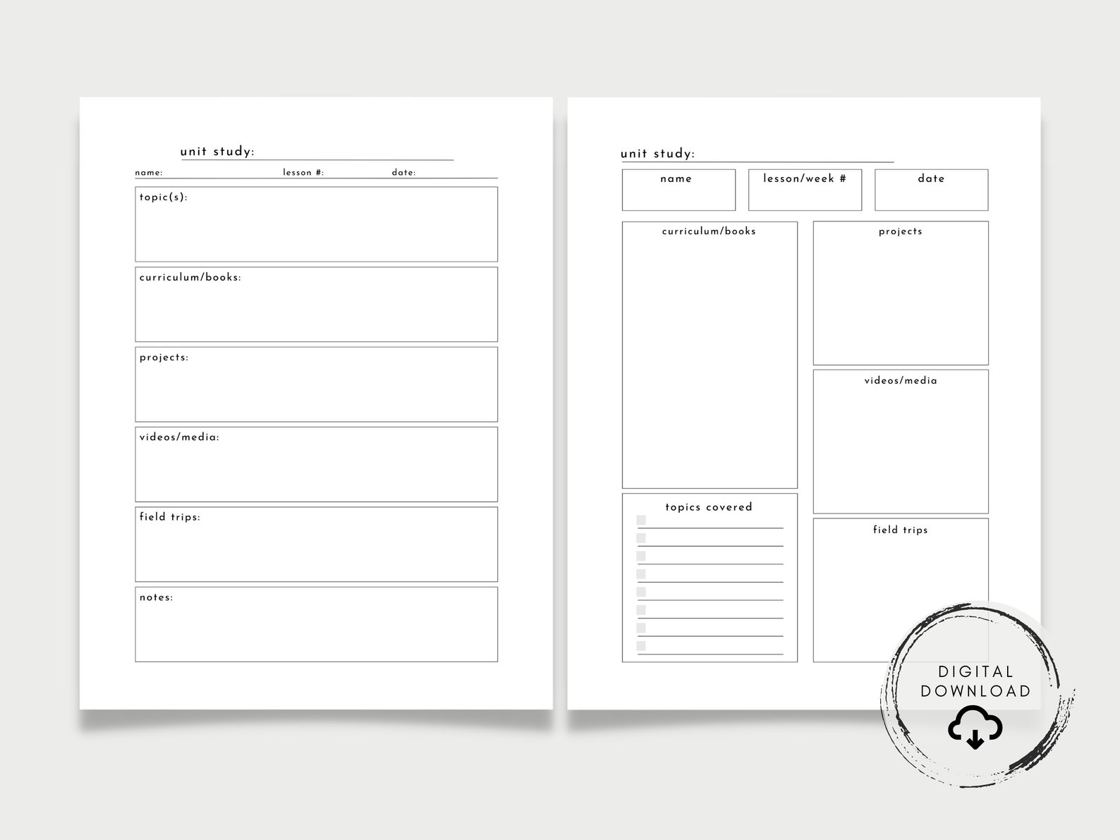 Unit Study Planner Unit Study Template Homeschool Planner Printable ...