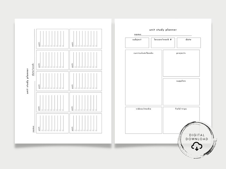 Unit Study Planner Unit Study Template Homeschool Planner Printable