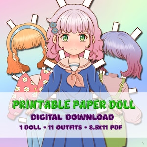 Printable Anime Girl Paper Doll: 10 Outfit Dress-Up - Kawaii Fun (PDF Download)