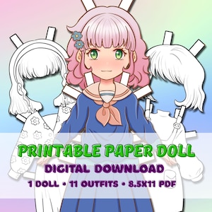 Anime Girl Paper Doll | Printable Coloring Activity (PDF)