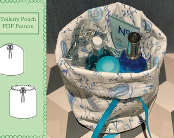 Drawstring Toiletry Pouch PDF Sewing Pattern | Makeup Bag Sewing Pattern | Cosmetic bag Sewing Pattern | Pencil Case Sewing Pattern |