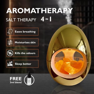 Umidificatore per aromi, lampada di sale dell'Himalaya puro al 100% e diffusore di oli essenziali e campione di olio essenziale da 3 ml