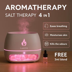 Diffuseur léger, sel de l'Himalaya à 100 %, aromathérapie à la lampe à flamme, humidification de l'air aromatique avec lumière colorée, livré avec 3 ml d'huile essentielle