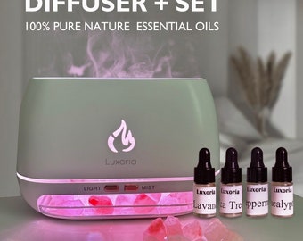 Set Aroma Diffuser with 100% Essential Oils , Humidifier with 7 LED Color Changing Light and Pure Himalayan Salt, Aromatherapy Cool Mist