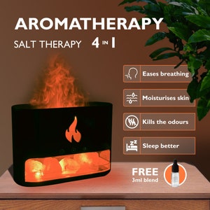 Essential Oil Diffuser, with 100% Himalayan Salt, Flame Lamp, Aroma Air Humidifier with Colorful Light and 3ml Sample Essential Oil