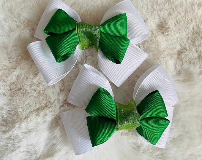 Green & White Medium Bow