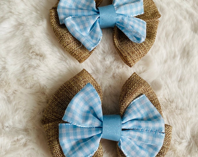 Blue Plaid Burlap Bow