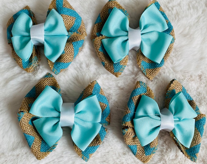 Blue Chevron Burlap Bow