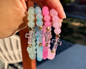 EDICIÓN ATARDECER EN EL OCÉANO / Pulsera de cuentas de vidrio / Pulsera con cruz / Regalo de sermón / Pulsera religiosa / Pulsera cristiana / Pulsera de cuentas de vidrio