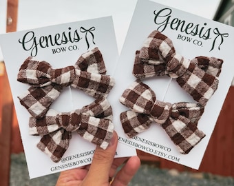 Lazo de molinete marrón a cuadros, lazo para el pelo de otoño, lazos para niñas, lazos pequeños, accesorios para el pelo, diademas para bebé, lazos marrones