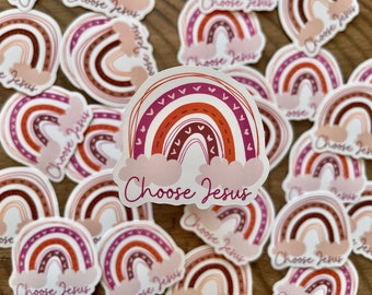 Pegatina arcoíris bohemio «Elige a Jesús», calcomanía de fe