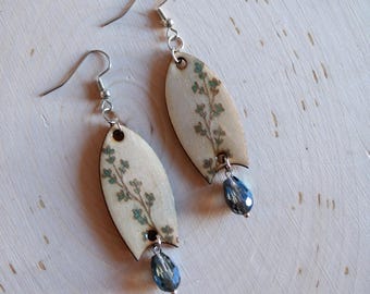 Pendientes de madera con vegetación pintada a mano / Pendientes colgantes / Pendientes de madera