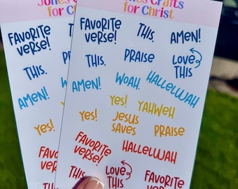 Hoja de pegatinas cristianas, pegatinas para diario bíblico, frases de fe