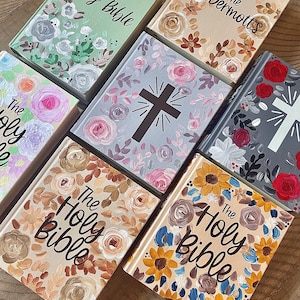 Custom Hand-Painted Holy Bible – Personalized Floral Bible – Choose Translation – Christian Gift - Fully Custom Hand Painted Bible
