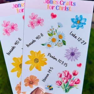 Flowers and Scripture Sticker Sheet, Bible Study Sticker Sheet, Bible Verses Christian Sticker Sheet, Bible Stickers, Faith Stickers