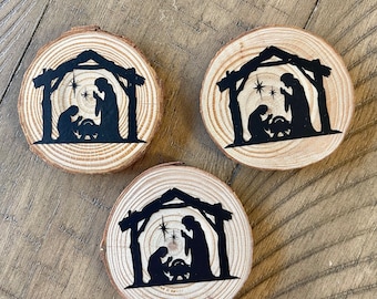 Imán de madera con escena de la Natividad / Imán navideño / Imán de madera / Nacimiento / Imán del nacimiento de Jesús