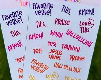 Hoja de pegatinas cristianas de atardecer rosa, diario bíblico, pegatinas de fe