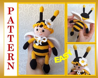 CROCHET PATTERN - Bee toy pattern - Amigurumi animal pattern - Stuffed toy tutorial - Doll crochet pattern