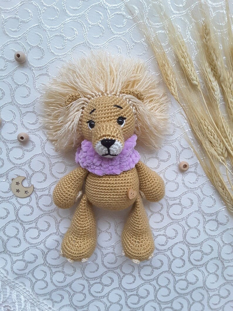 Handmade Crochet Lion Toy in Green Jumpsuit main image 1