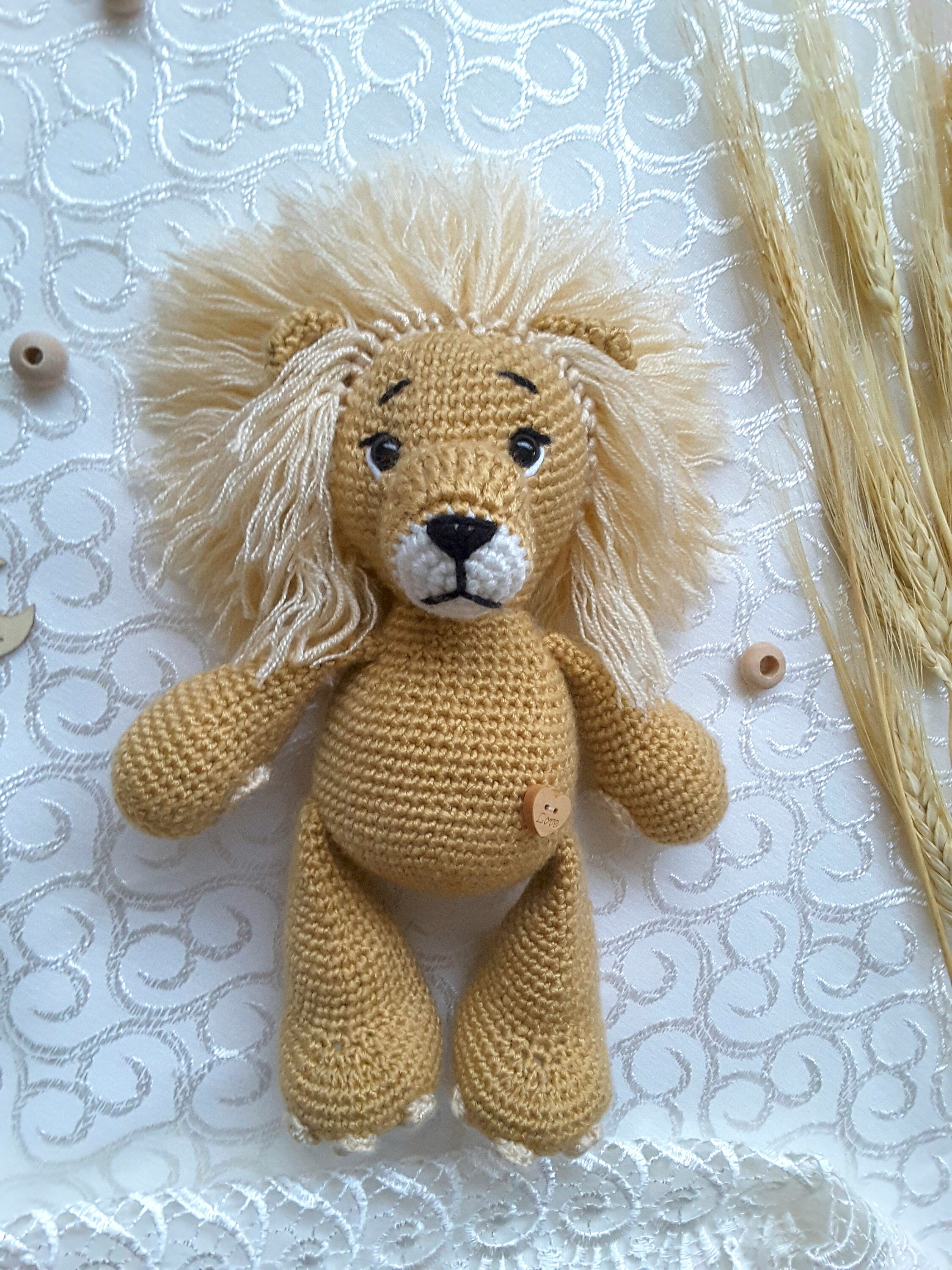 Handmade Crochet Lion Toy in Green Jumpsuit