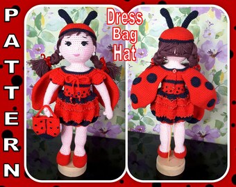CROCHET PATTERN - Crochet Doll Dress pattern - Doll Outfit pattern - Doll bag tutorial - Doll Clothing pattern