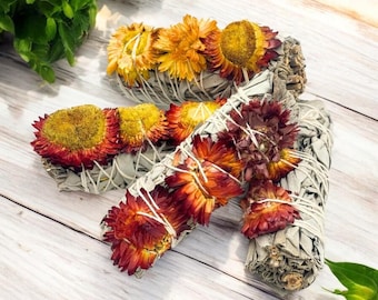 Sage Bundle - Red & Yellow Strawflower