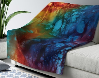 Manta polar Sherpa con estampado Tie Dye, estilo y color fuera de la tabla. Sherpa polar cálido, acogedor y colorido. También hace un gran lanzamiento.