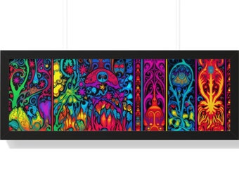 Black Light Style Psychedelia Poster, Enchanting Harmonies: Mesmerizing Psychedelic Wall Art in Black Light Style. Dorm Room/Bedroom gift.