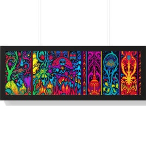 Black Light Style Psychedelia Poster, Enchanting Harmonies: Mesmerizing Psychedelic Wall Art in Black Light Style. Dorm Room/Bedroom gift.