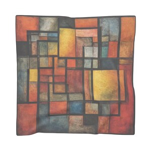Square Abstract Pattern Scarf - Available in poly voile and poly chiffon. Great Color and Modern Design. Make an artistic statement.