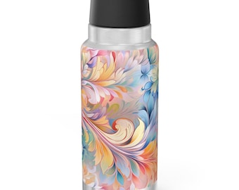 Copo Gator com padrão floral rosa, copo isolado para viagem de 32 onças, um copo floral completamente exclusivo